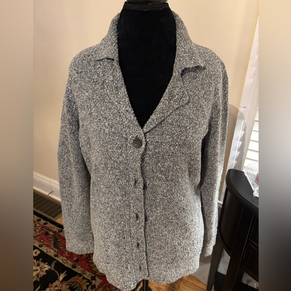 Liz Claiborne Liz Sport Grey Heathered Button Down Sweater
